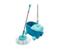 Leifheit Clean Twist Disc Mop Ergo mobile Kit complet balai, serpillière et seau essoreur avec roulettes, ensemble balai serpillère en microfibre avec manche télescopique, essorage sans effort