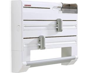 Leifheit Dérouleur mural Parat Plus ComfortLine, avec support de rangement | Grand espace de rangement avec 6 compartiments pour rouleaux et accessoires de cuisine, montage et rechargement facile