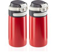 Leifheit Flip Bouteille isotherme (350 ml) avec bouchon à vis, mug voyage avec fermeture 100% anti-fuite, mug étanche avec ouverture à une main, rouge (Lot de 2)