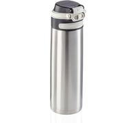 Leifheit Flip Bouteille isotherme (600 ml) avec bouchon à vis, mug voyage avec fermeture 100% anti-fuite, mug étanche avec ouverture à une main, argenté