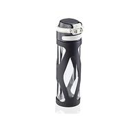 Leifheit Flip Gourde réutilisable (600 ml), bouteille en verre 100 % étanche, bouteille infusion avec filtre & protection silicone, noir