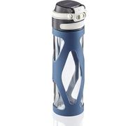 Leifheit Flip Gourde réutilisable (600 ml), bouteille en verre 100 % étanche, bouteille infusion avec filtre & protection silicone, bleu foncé