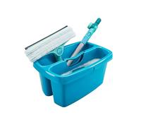 Leifheit Kit de Nettoyage avec raclette vitre 4 en 1 FlexReach Complete, Set Nettoyeur de vitres avec Seau et Manche de 43 cm, Lave-vitres 4-en-1, Housse en Microfibre Lavable, Click-System