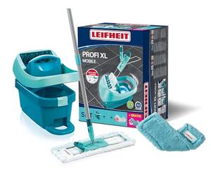 Leifheit Kit Profi XL Essore-housse avec roulettes, lave-sol, housses micro duo & static plus, seau et balai serpillère simples à utiliser avec mécanisme d'essorage intégré