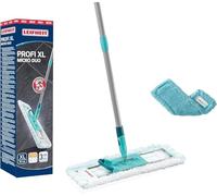 Leifheit Lave-sol Profi XL, balai microfibre avec housses micro duo & static plus lavables, manche 146cm, balai à plat, accessoire ménage pour tous types de sols, tête 360°, pack écologique Turquoise