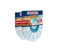 Leifheit Lot de 2 Tête de Rechange Clean Twist Disc Mop Ergo Micro Duo, Housse de Rechange en Microfibres pour Balai à Franges, Housse nettoyante et absorbante pour Lave-Sol