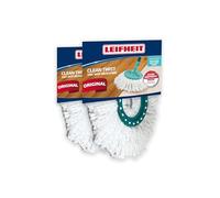 Leifheit Lot de 2 têtes de Rechange Clean Twist Disc Mop, pour Les carrelages et sols en Pierre, Microfibre absorbante Eau et saleté, Franges de Remplacement, Facile à Changer