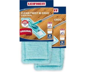 Leifheit Lot de 2X Housse Lave-Sol Static Plus pour Clean Twist M Ergo et PowerClean, Housse de Rechange Microfibres, Housse pour Balai pour sols Lisses, Nettoyage à Sec et dépoussiérage