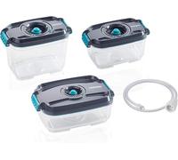 Leifheit lot de 3 boîtes de conservation sous vide, récipients pour mise sous vide alimentaire, conservation fraîcheur étanches, pour scelleuses Leifheit, adaptées à la congélation et au micro-ondes