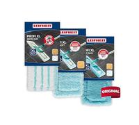 Leifheit Lot de 3 Housses Profis XL : Micro Duo, Super Soft et Static Plus pour Balai à Plat, Serpillière Lavable en Machine, 42 cm, Blanc/Turquoise