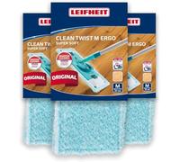 Leifheit lot de 3 housses super soft pour lave-sol Clean Twist M Ergo / PowerClean, housse de rechange en fibres spéciales, pour le parquet, housse pour balai nettoyante avec absorption d’eau minimale