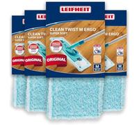 Leifheit lot de 4 housses super soft pour lave-sol Clean Twist M Ergo / PowerClean, housse de rechange en fibres spéciales, pour le parquet, housse pour balai nettoyante avec absorption d’eau minimale
