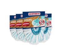 Leifheit Lot de 4 Tête de Rechange Clean Twist Disc Mop Ergo Micro Duo, Housse de Rechange en Microfibres pour Balai à Franges, Housse nettoyante et absorbante pour Lave-Sol