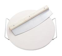 Leifheit Planche à pizza, Pierre à pizza pour four avec coupe-pizza, idéale pour tartes flambées et pizzas, Plaque à pizza en céramique Ø 33 cm pour des fonds croustillants, Planche de cuisson ronde