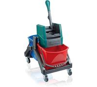 Leifheit Professional Chariot de nettoyage Duo, Chariot de ménage avec deux seaux et une presse pour l’essorage, Chariot de lavage pour le nettoyage des sols