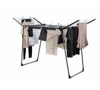 Leifheit Séchoir à linge Pegasus 180 Solid Black, séchoir sur pied Pliable Grande Surface d'étendage, Stable et inoxydable, étendoir linge Noir avec 2 Supports Petit Linge