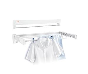 Leifheit Séchoir mural Telegant 36 Protect Plus, avec 3.6 m d'étendage | Étendoir mural extensible avec porte-serviettes, compact et robuste, séchoir à linge pour intérieur et extérieur, blanc