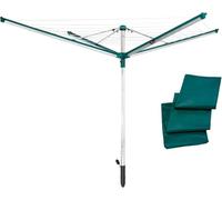 Leifheit Séchoir parapluie Linomatic 500 Deluxe Cover, étendoir parapluie grande surface d'étendage avec douille fixation et housse de protection, séchoir à linge jardin solide et résistant, Easy-lift