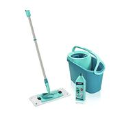 Leifheit Set Clean Twist M Ergo avec nettoyant puissant, lave-sol molleton micro duo, seau essoreur et balai à plat essorage facile, balai serpillère manche télescopique, kit de lavage tous sols