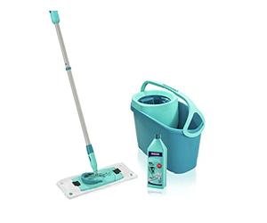 Leifheit Set Clean Twist M Ergo avec nettoyant Puissant, Lave-Sol Molleton Micro Duo, Seau essoreur et Balai à Plat essorage Facile, Balai serpillère Manche télescopique, kit de Lavage Tous sols