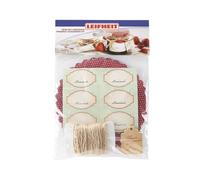 Leifheit Set de décoration pour la mise en conserve, 41 pièces, pour 10 bocaux, étiquettes, petites cartes de vœux, petits couvercles en coton, élastiques de fixation, 3194