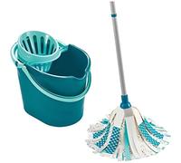 Leifheit Set Power Mop 3-en-1, seau essoreur avec lave-sol, balai à franges en viscose très absorbantes, support essoreur pratique pour essorage facile, seau 12 litres, balai lavage sol avec mop