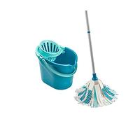 Leifheit Set Power Mop 3-en-1, seau essoreur avec lave-sol, balai à franges en viscose très absorbantes, support essoreur pratique pour essorage facile, seau 12 litres, balai lavage sol avec mop