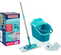 Leifheit Set PowerClean, balai serpillère et seau essoreur ménageant le dos, kit avec 2 housses serpillière micro duo pour un nettoyage en profondeur, mécanisme d'essorage facile, Click-System