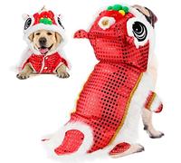 LEIFIDE Costume de lion pour chien avec paillettes - Tissu de danse de lion chinois - Manteau à capuche pour animal de compagnie - Nouvel An, festival du printemps - Taille 5XL - Rouge
