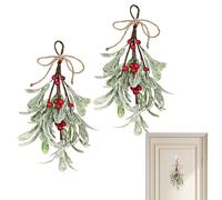 LEIIERUY décoration de Noël intérieure extérieure, Lot de 2 Boules de gui artificielles 23 cm avec Baies Rouges et Ruban, Suspension Festive pour Murs, fenêtres, cheminées, escaliers