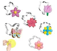 LEIIERUY Emporte-pièces Biscuits Printemps 6 pièces, Acier Inoxydable, Formes Fleurs Papillon Tulipe, découpoirs Cuisine pâtisserie fête Anniversaire