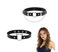 LEIIERUY Lot de 2 Jarretières Gothiques Réglables en Similicuir - Harnais de Cuisse avec Chaîne, Cœur & Chat - Accessoire Cosplay Femme pour Halloween, Carnaval, Soirée Déguisée