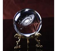 Leijing Boule en Verre Galaxie Boule de Cristal Gravé Intérieur Miniature Sphère Transparente Décorations Loisir créatif (avec Base dorée en métal)