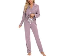 Leikar Ensemble de Pyjama boutonné pour Femmes, Chemise à Manches Longues et Pantalon de Pyjama Doux, Violet, Taille M