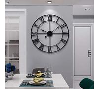 LEIKE Grande Horloge Murale Moderne en métal de 40 cm, Ronde, Presque silencieuse, Petit tic-tac, Horloge extérieure Noire à Chiffres Romains pour Cuisine, Salon, Chambre à Coucher, décoration Murale