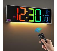 LEIKE Grande horloge murale numérique de 40,6 cm avec télécommande, double alarme pour salon, chambre à coucher, décoration de cuisine, 8 couleurs RVB, grand écran LED, luminosité automatique, date,