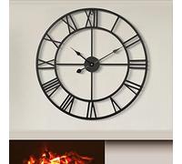 LEIKE Horloge Murale Extra Large de 80 cm - 78,7 cm - Horloge Murale surdimensionnée en métal Noir avec Chiffres Romains Presque Silencieux, Petit tic-tac à Piles pour Salon, Cuisine, Chambre à