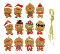 Leikedun 12 Pièces Bonhomme Pain d'Épice Décorations de Noël, Ornements pour Sapin avec Corde - Set de Bonhommes en Pain d'Épice pour Arbre de Noël, pour Cadeaux
