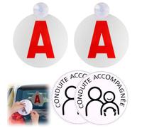 Leikedun A Jeune Conducteur Autocollant avec Ventouse, Conduite Accompagnée | 2x A Réfléchissant + 2x Conduite Accompagnée - Signalisation Sécurité Nuit pour Voiture pour Permis Probatoire