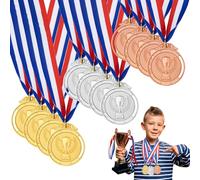 Leikedun Lot de 12 médailles en métal pour adultes et enfants - Médailles de récompense dorées et argentées avec ruban, pour match de football, journée sportive
