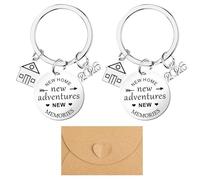 Leikedun Lot de 2 porte-clés pour la nouvelle maison, 2026, cadeau de pendaison de crémaillère pour couples, nouvelles aventures, porte-clés avec enveloppe propriétaire porte-clés, argent, Taille
