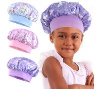 Leikedun Lot de 3 bonnets à cheveux en satin pour enfants - Motif licorne - Élastine réglable - Multicolore, multicolore, Taille unique