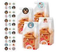 Leikedun Lot de 50 sachets de biscuits de Noël, transparents en Cellophane de Noël avec autocollants, sacs de bonbons de Noël transparents pour gâteau, bonbons, collations au chocolat, mariage, fête
