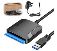 Leikurvo Adaptateur USB 3.0 vers SATA - Adaptateur USB 3.0 vers SATA III avec adaptateur d'alimentation 12 V/2 A pour disque dur HDD / SSD 2,5" / 3,5"