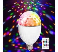 Leikurvo Lampe disco LED E27 5 W RGB Boule disco rotative à 360° Lumière de fête avec télécommande Ampoule décorative pour fête d'anniversaire, mariage, Halloween, Noël