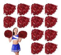 Leikurvo Lot de 12 pompons de pom-pom girl : pompons de sport pour événements sportifs, jeux de ballon, danses et fêtes de carnaval, rouge