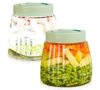Leikurvo Lot de 2 bocaux de fermentation de 1 l, avec double valve, hermétiques, en verre sans plomb, pour kimchi, choucroute, confiture, noix, miel (vert)