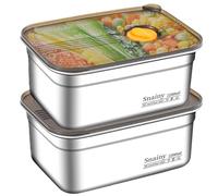 Leikurvo Lot de 2 boîtes de conservation en acier inoxydable avec couvercle - 2200 ml - Réutilisables - Boîtes de rangement pour cuisine - Boîtes de congélation hermétiques en acier inoxydable - Boîte