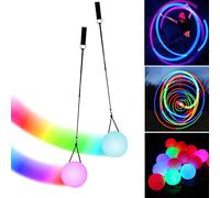 Leikurvo Lot de 2 boules de poi LED à lignes réglables à double boucle - 8 x 8 cm - Multicolore - Balle de loisir - Pour festivals de musique, fêtes, à partir de 3 ans