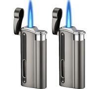 Leikurvo Lot de 2 briquets tempête à jet flamme rechargeables, coupe-vent, pour cuisine, camping (vendu sans gaz butane)
